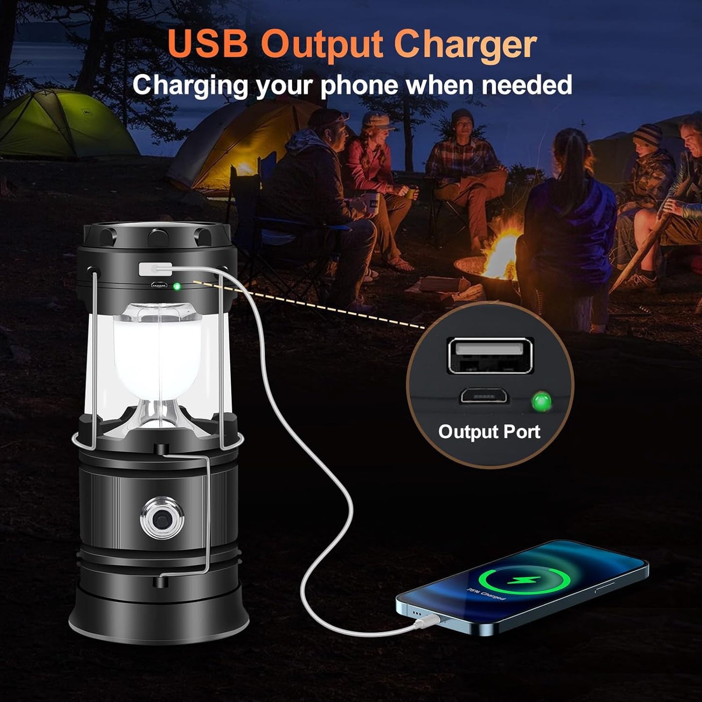 Camp Light Portable Solar USB Rechargeable Camping Lantern Hanging Solar-Powered Tent Light Outdoor Camp Light with USB Charging Rechargeable Torch Light for Camping Solar-Powered Hangable Tent Lamp Led Lighting