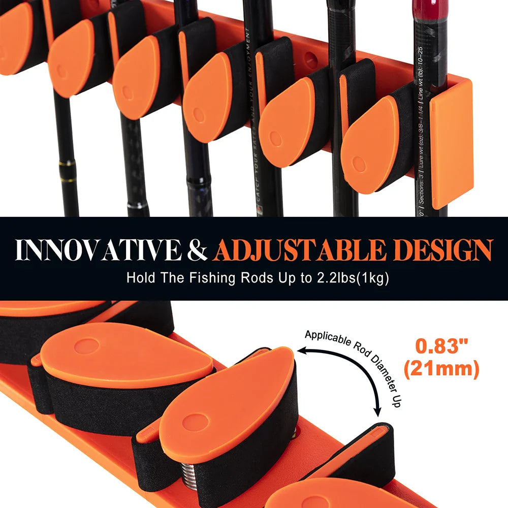 Goture Fishing Rod Holder Horizontal 6-Rod Rack ABS Plastic Storage Wall Mount Fishing Rod Rack Fishing Pole Holder for Garage