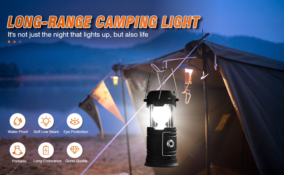 Camp Light Portable Solar USB Rechargeable Camping Lantern Hanging Solar-Powered Tent Light Outdoor Camp Light with USB Charging Rechargeable Torch Light for Camping Solar-Powered Hangable Tent Lamp Led Lighting