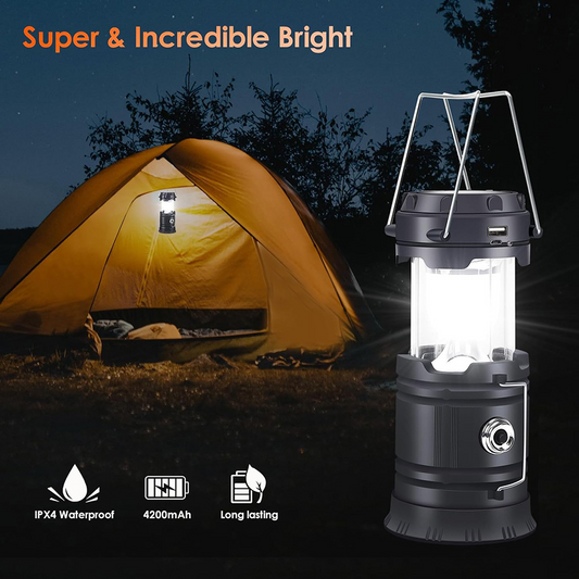 Camp Light Portable Solar USB Rechargeable Camping Lantern Hanging Solar-Powered Tent Light Outdoor Camp Light with USB Charging Rechargeable Torch Light for Camping Solar-Powered Hangable Tent Lamp Led Lighting